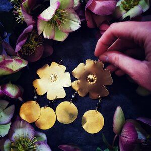 Artisanal Handmade  ~  Brass Floral Inanna Earrings